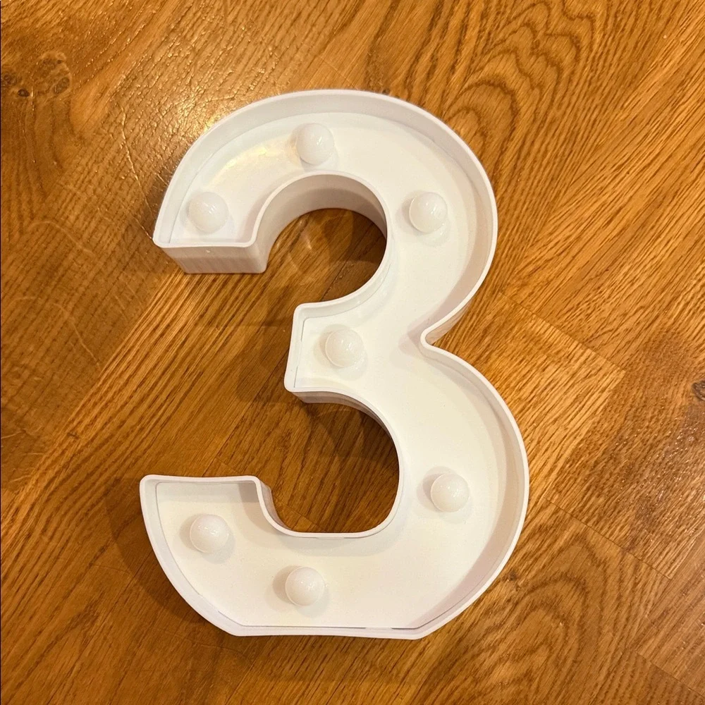 White LED Marquee Number 3 Light - Party Decoration